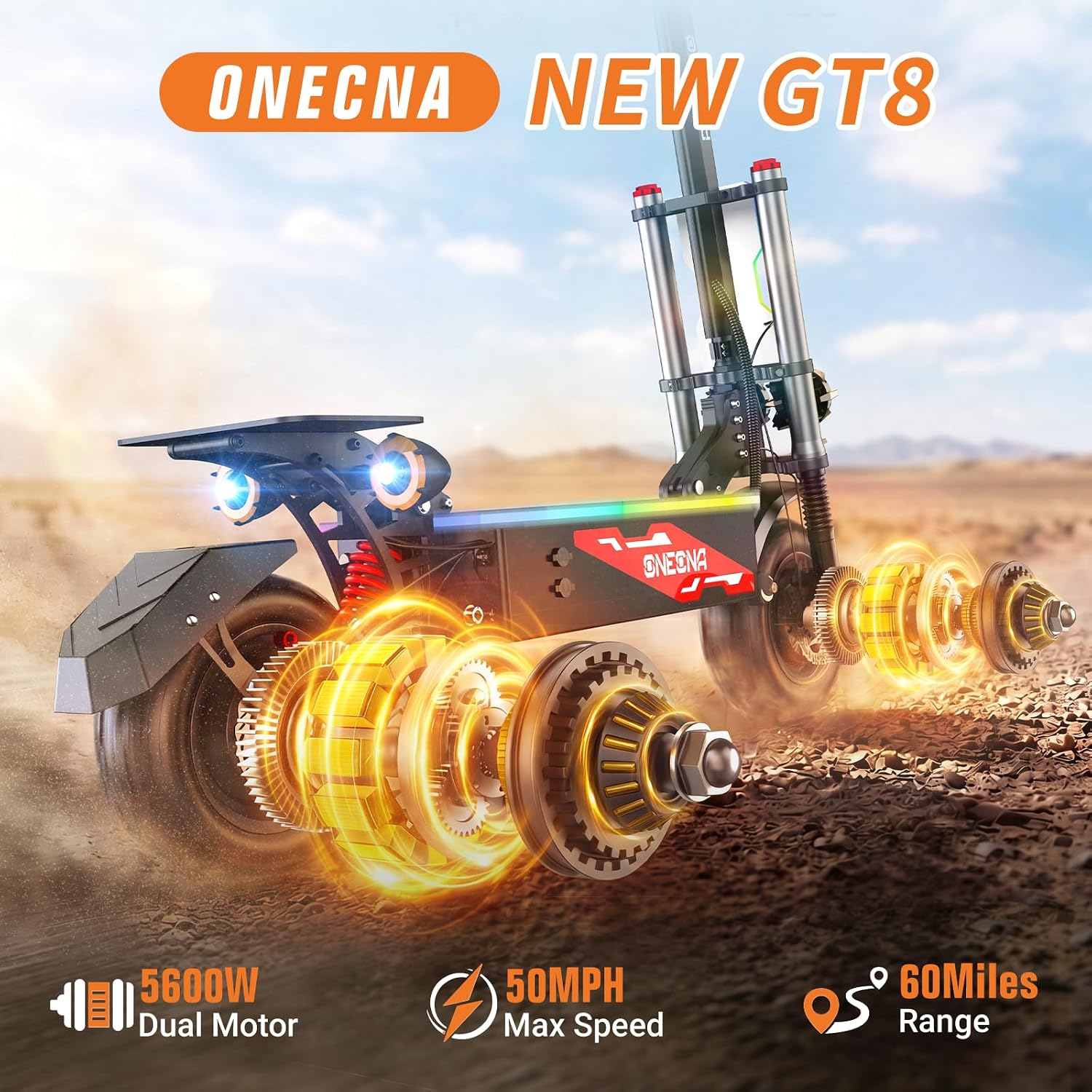 ONECNA GT8PRO – электрический  – обзор и цена 60V 5600W Dual Motor Electric Scooter
